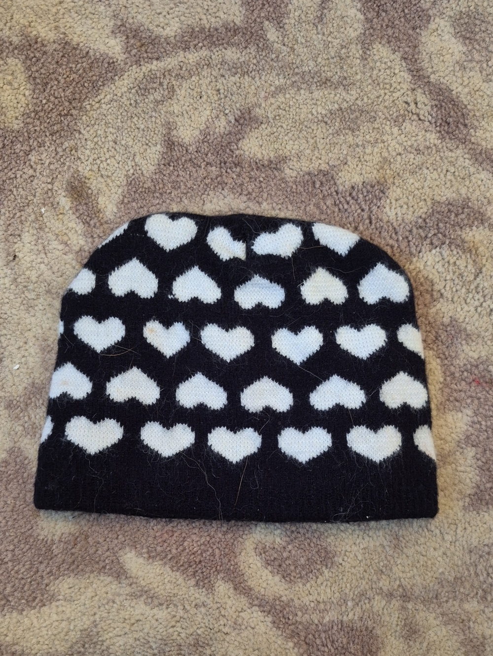 Kids Black and White Heart Knit Beanie